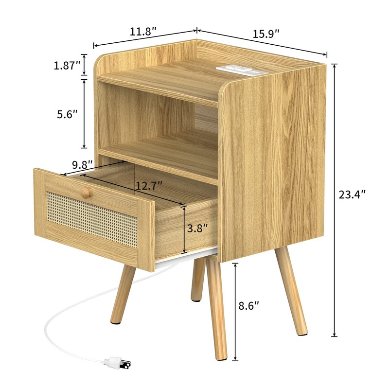 SUPERJARE Nightstands Set of 2, Night Stands with Charging Station