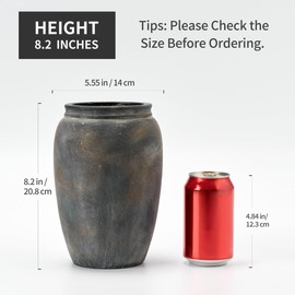 PORCER 8.2 Inch Ceramic Vase, Terracotta Rustic Vase Home Decor Farmhouse Decorative Vase for Living Room Entryway Floor Holiday Wedding-Black Bronze