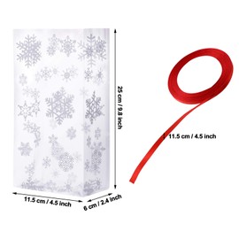 60 Pieces Christmas Party Treat Bags Cellophane Treat Bags, Snowflake Treat Bags Plastic OPP Candy Bags with Ribbon for Christmas Party Supplies