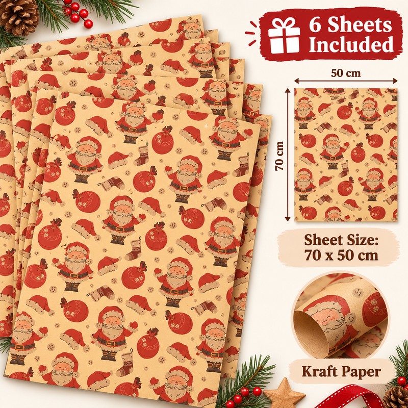 6-Sheet Christmas Wrapping Paper Set for Holiday Gifts – 70