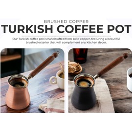 DEMMEX Turkish Coffee Pot – 1mm Thick Brushed Copper Cezve, Ibrik, Briki, Stovetop Greek Arabic Coffee Server, 100% Handmade, 15 fl oz, Serves 6