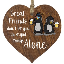 Dont Do Stupid Things Alone - Hanging Wooden Heart Sign Plaque Thank you Gifts for Women - Dark Wood Hearts Signs, Thank You Gifts, Friendship Plaque, Best Friend Birthday