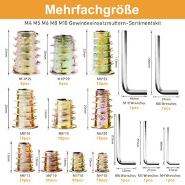 VIGRUE Pack of 240 Screw-In Sockets M4 M5 M6 M8 M10, Zinc Alloy Screw Sleeve Set Wood Threaded Insert Kit, Furniture Hex Drive Nut for Wooden Furniture Threaded Inserts with Storage Box