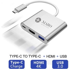 Maro Multiport USB Type C Hub Adapter, HDMI 4K, USB 3.0, Type C for Charging, High-Speed 3 Port Hub, Aluminum USB-C Converter for Laptop, MacBook