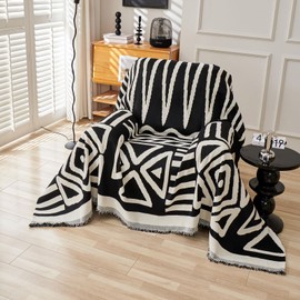 VClife Armchair Couch Cover Sofa Cover for 1 Cushion Couch Sofa, Non Slip Chair Couch Covers for Dog, Boho Black Armchair Sofa Cover Soft 1 Seater Sofa Furniture Protector with Tassel, 71"x71"