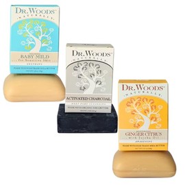 Dr. Woods Bar Soap Trio - Baby Mild Unscented, Activated Charcoal, Ginger Citrus, 5.25 oz (Bundle Pack of 3)