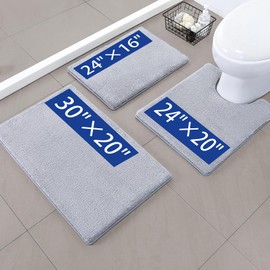 MINIDEAR Bathroom Rugs 16"x24" - Ultra-Soft High-Pile Light Grey Bath Mats, Anti-Slip, Quick-Dry, Shaggy Faux Fur Water Absorbing Washable Shower Floor Mat for Home