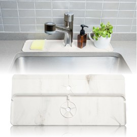 Kitchen Sink Splash Guard 20 inch | Silicone Faucet Mat Splash Guard for Sink | Sink Splash Guard behind Faucet and Drip Catcher Tray | Kitchen Sink Faucet Mat (White Marble)