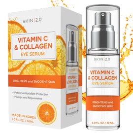 Skin 2.0 Vitamin C & Collagen Eye Serum - Dermatologist Tested, Anti-Aging, Korean Skin Care, Even Skin Tone, Firms & Hydrates - Vegan, Cruelty-Free, Clean Beauty, 95% Natural- 1.69 Fl.Oz