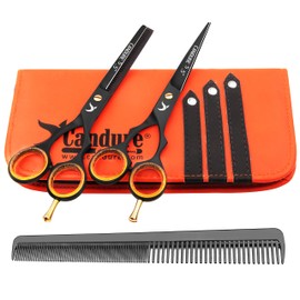 Candure Hair Cutting Scissors Professional Shears Set Hairdressing Thinning Trimming Texturizing Barber Salon Sharp Edges Tools Kit Stainless Steel (5.5")