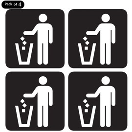 dealzEpic - Black Trash Can Sticker/Waste Garbage Bin Sign - Self Adhesive Peel and Stick Vinyl Decal - 3.94 x 3.94 inches | Pack of 4 Pcs
