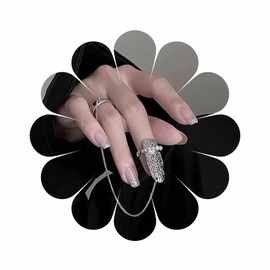 Inateannal Pearl Fingernail Ring Open Nails Ring Chain Fingertip Manicure Statement Ring Nail Art Accessories for Women Teenager Girls