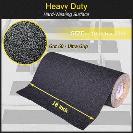 S&X Anti Slip Tape 18 Inch x 60 FT Roll, Black, Grit 60, Extended Length Non-Slip Skid Grip Tape for Outdoor Stair Treads, Wooden Steps & Exterior Grips – Waterproof, Long-Lasting Tread Strips