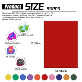 DOKLY Cardstock Paper 50 Pcs Colored Paper Poster Board Scrapbook Paper Construction Paper Printer Paper Perfect for DIY Craft Supplies Greeting Cards Scrapbooks School Projects Flyers Menus Posters