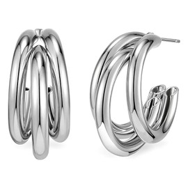 Pendientes de Aro TREE NEST Pendientes de Tres Aros para Mujer, Aretes de Mujer Hipoalergénicos Moda y Elegante, Diametro Interno 1,18 Pulgadas, Plata