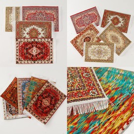 NWFashion 5 Pieces 1:12 Miniature Carpet Floral Print Vintage Woven Dollhouse Floor Mini Turkish Carpet Decoration Accessories (White&Red)