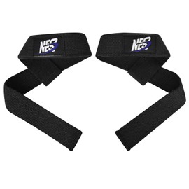 NES3 Lifting Straps for Strength Training, Padded Fitness Straps, Deadlift Straps for Men and Women, Powerlifting Handles with Wrist Wraps (Black)