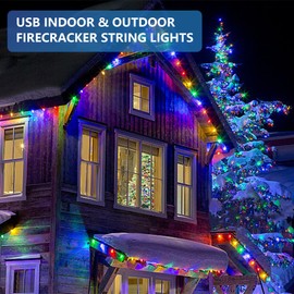 L LAMPOP Firecracker String Lights 200LED Starry Lights 8 Modes USB with Remote Waterproof Indoor Outdoor Decorative Fairy Lights for Camping Bedroom Wedding Party Family Garden (Multicolor)
