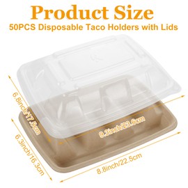 GBACHOOSE 50PCS Disposable Taco Holders with 3 Dividers, Premium Paper Taco Plates with Dividers Taco Stands for 3 Tacos, Fiesta Taco Tray Holder Disposable Taco Holders for Party