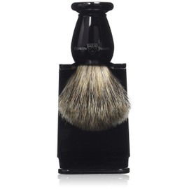 Edwin Jagger - Pennello da barba con setole di puro tasso, manico imitazione ebano, fatto a mano, con porta pennello, 8,6 cm