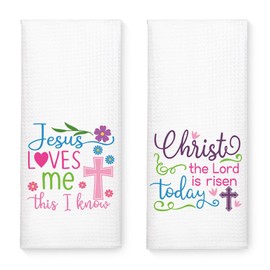 DYJYBMY Jesus Loves Me This I Know Funny Kitchen Towels Set for Women, Christian Dish Towels Gifts, House Warming Gifts New Home, Bible Verse Kitchen Decor Gifts for Mom Daughter Sister Friend