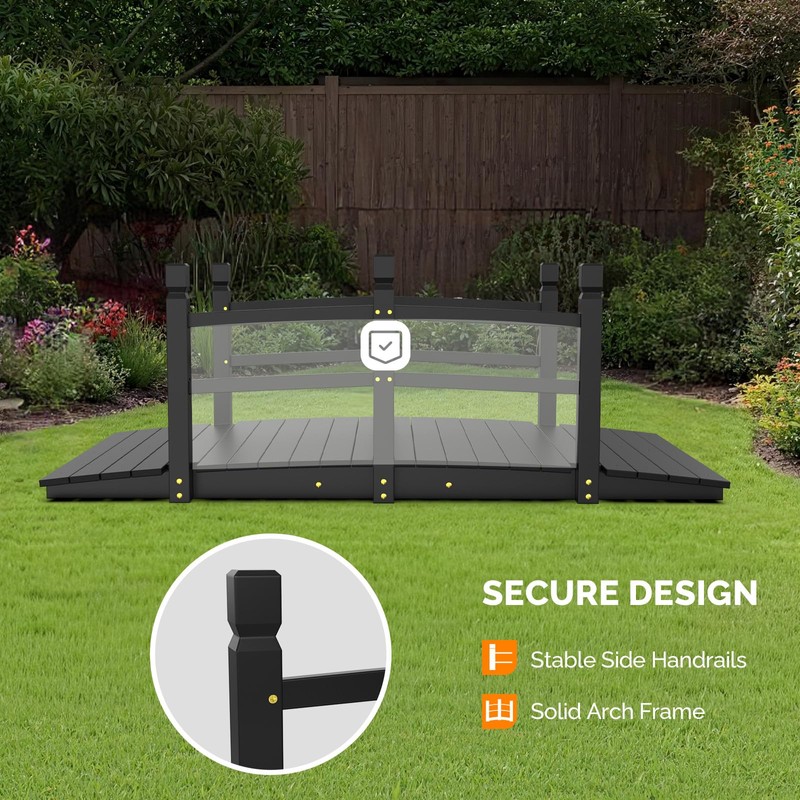VINGLI 4 ft Garden Bridge, Arch Walkway Wooden Bridge with