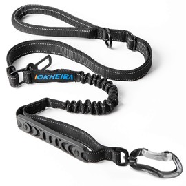IOKHEIRA Correa para perro grande y mediano, multifuncional con cinturón de seguridad para coche, correa elástica resistente de 4 a 6 pies, negro