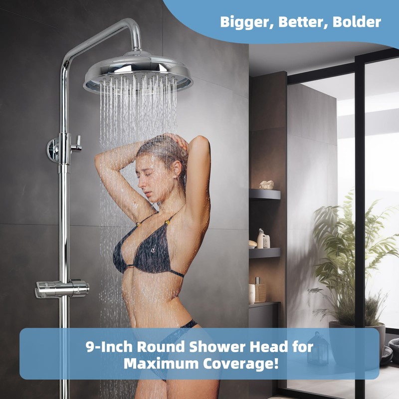 Hibbent 9 Inch Traditional Fixed Large Shower Head Chrome, Solid