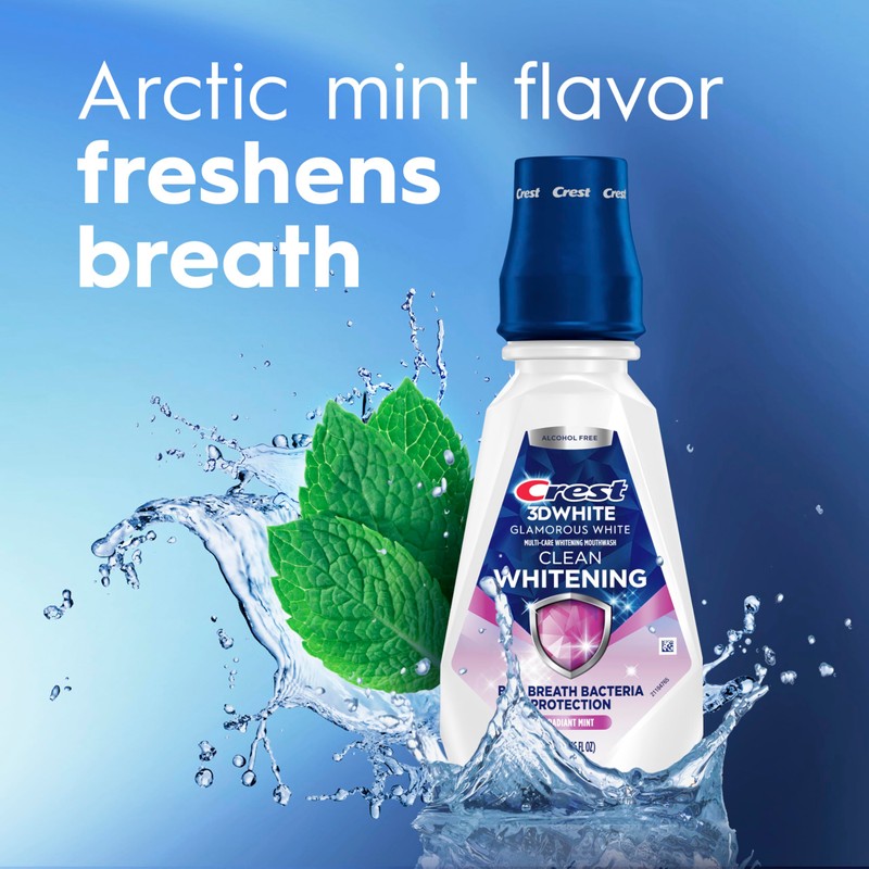 Crest 3D White Glamorous White Alcohol Free Multi-Care Whitening Mouthwash,