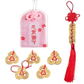 XHBTS Japanese Omamori Sachet Japanese Shrine Amulet Omamori Charm Blessing Bag Good Luck Charms Pink 5 Chinese Feng Shui Coins and Chinese Feng Shui Coins Home Decor
