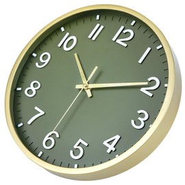 Moiubik Wall Clocks Battery Operated 12 inch Modern Wall Clock,Silent Non Ticking Wall Clock for Living Room Bedroom Kitchen Office Classroom Decor (Green Gold)