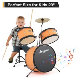 GarveeLife Kids Drum Set - 3 Piece Kit with Cymbal, Tom, Bass Drum, Drumsticks and Bass Pedal, Yellow