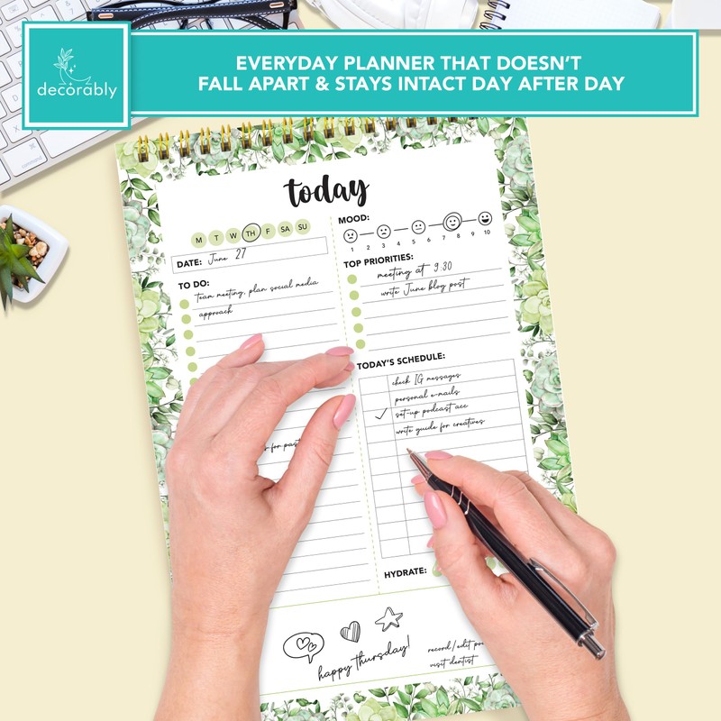 Decorably Daily Planner Pad with Schedule - Daily To Do