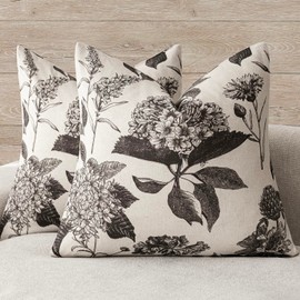 Foindtower Set of 2 Linen Floral Vintage Throw Pillow Covers Neutral Accent Print Decorative Cushion Covers Farmhouse Boho Home Decor for Sofa Chair Couch Bedroom Living Room Outdoor,20×20 Inch,Black