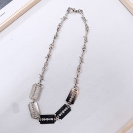 Caiyao Punk Safety Thorns Razor Blade Necklace Personality Gothic Hiphop Rock Padlock Metal Necklace for Men-Thron Blade