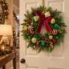 22 Inch Lighted Christmas Wreath with Timer, Red Bow and