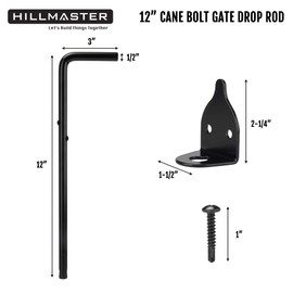 HILLMASTER 12" Heavy Duty Cane Bolt Gate Drop Rod for Wood Fence, Steel Drop Bolts Cane Bolt Hardware for Wooden Gater and Holding Doors, Black Finish
