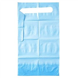 Ampri Single Use Bibs Bib with Neck Tie, 64 x 36 cm Disposable Bibs with Blue Polyethylene Film, 500 Pieces Per Box