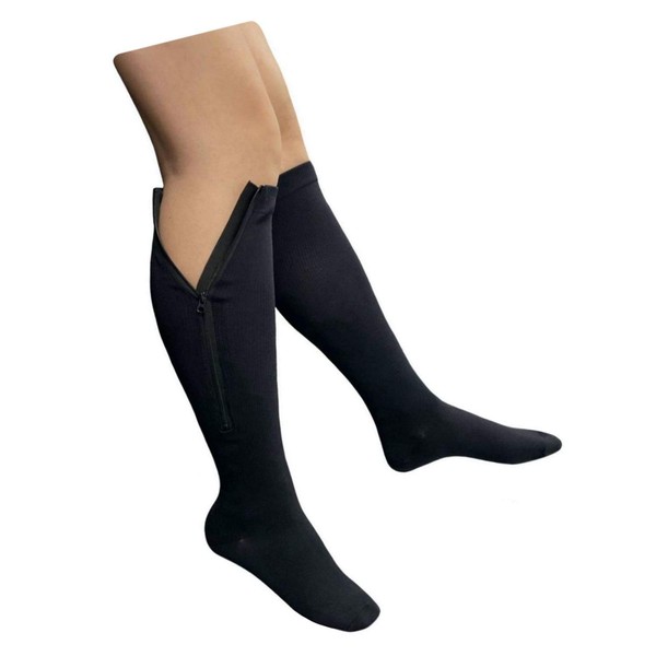 Presadee Closed Toe 15-20 mmHg Zipper Compression Leg Swelling Circulation Fatigue Knee Length Stocking Wide Big Calf Energy Support Socks (Black, 2XL)