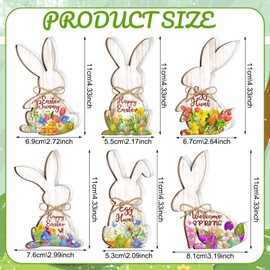 Thinkday 6 Pcs Easter Bunny Wooden Signs Infested with Flowers Bunny Decor Easter Tabletop Decor Rabbit Shape Table Sign with Jute Rope Freestanding Easter Table Decorations for Easter Party