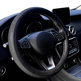 Majic Bling Steering Wheel Cover, Rhinestone Steering Wheel Cover with Crystal Diamond for Women, Sparkling Car Wheel Protector (Black)
