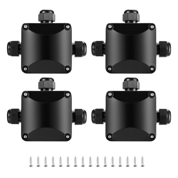 Junction Box IP68 Waterproof 3 Way Cable Connectors for Outdoor Lighting External Electrical Junction Box φ5.5-10.5mm Pack of 4 Black