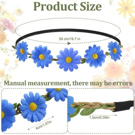 Bememo 12 Pieces Flower Headband Girl Women Daisy Flower Crown Hippie Floral Wreath Headband for Festival Wedding Bridal Party(Vivid)