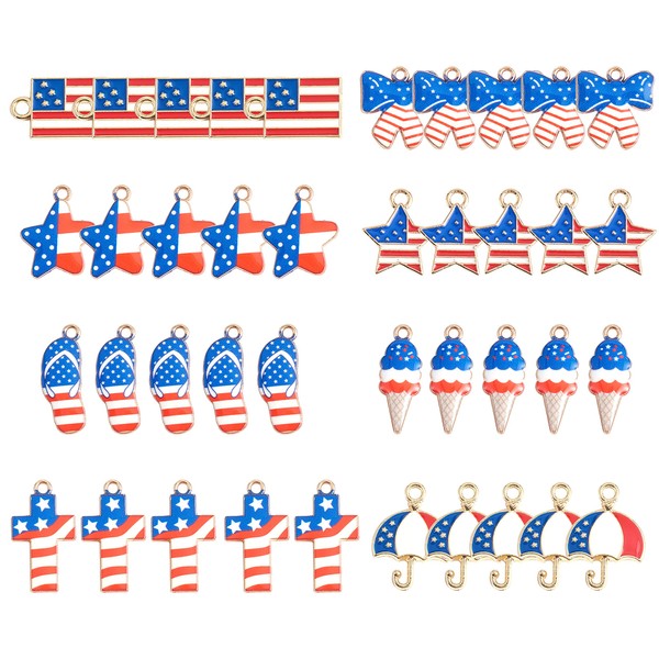 COGCHARGER Pack of 40 American Flag Charms Pendants Independence Day