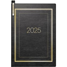BRUNNEN Pocket Diary Model 713 (2025), 2 Pages = 1 Week, A7, 160 Pages, Soft Cover with Decorative Gold Edge, Black