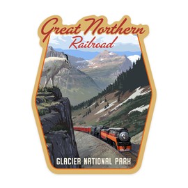 Die Cut Sticker Glacier National Park, Montana, Great Northern Railroad, Vinyl Sticker, (Waterproof Decal for Cars, Water Bottles, Laptops, Coolers), Large