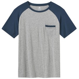 MoFiz Mens Pajama Set Short Sleeve 2 Piece Sleep Bottom Lounge Shorts Knit Solid Modal Night Suit with Pockets PJ's Sleep for Men Sets Size 3XL Blue