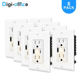 GREENCYCLE 8PK High Speed USB A/C Ports Electrical Outlet with Night light UL/CUL Listed