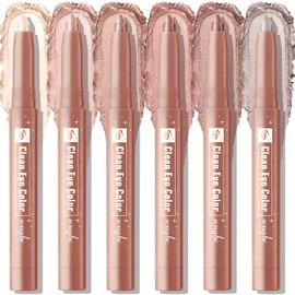 Wugbc Eyeshadow Stick 6 Colors Makeup Set, Shimmer Cream Eye Shadow Brightener Sticks, Quick Apply Long Lasting Glitter Highlighter Eyes Liner Pencil High Pigmented Multi Use with Built-in Sharpener
