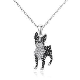 TANGPOET Boston Terrier / Rottweiler Ketter for Women Girls Silver 925 Zirconia Dog Pendant Necklace Puppy Jewellery Birthday Christmas Gift for Dog Lovers Dog Mum with 20 Inches + 2 Inch Chain,